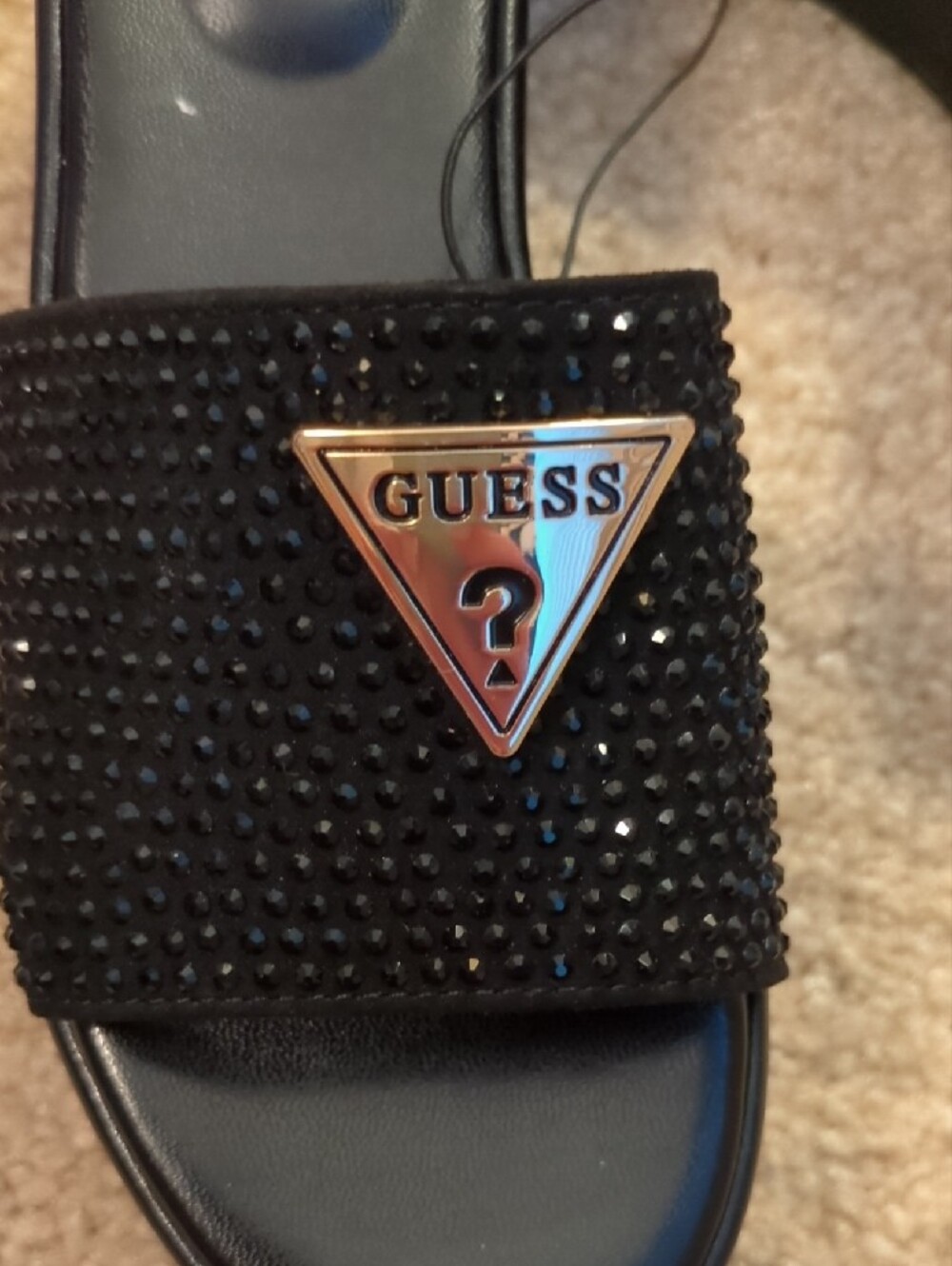 GUESS Black Crystal-Embellished Slide Mules - Picture 3 of 8